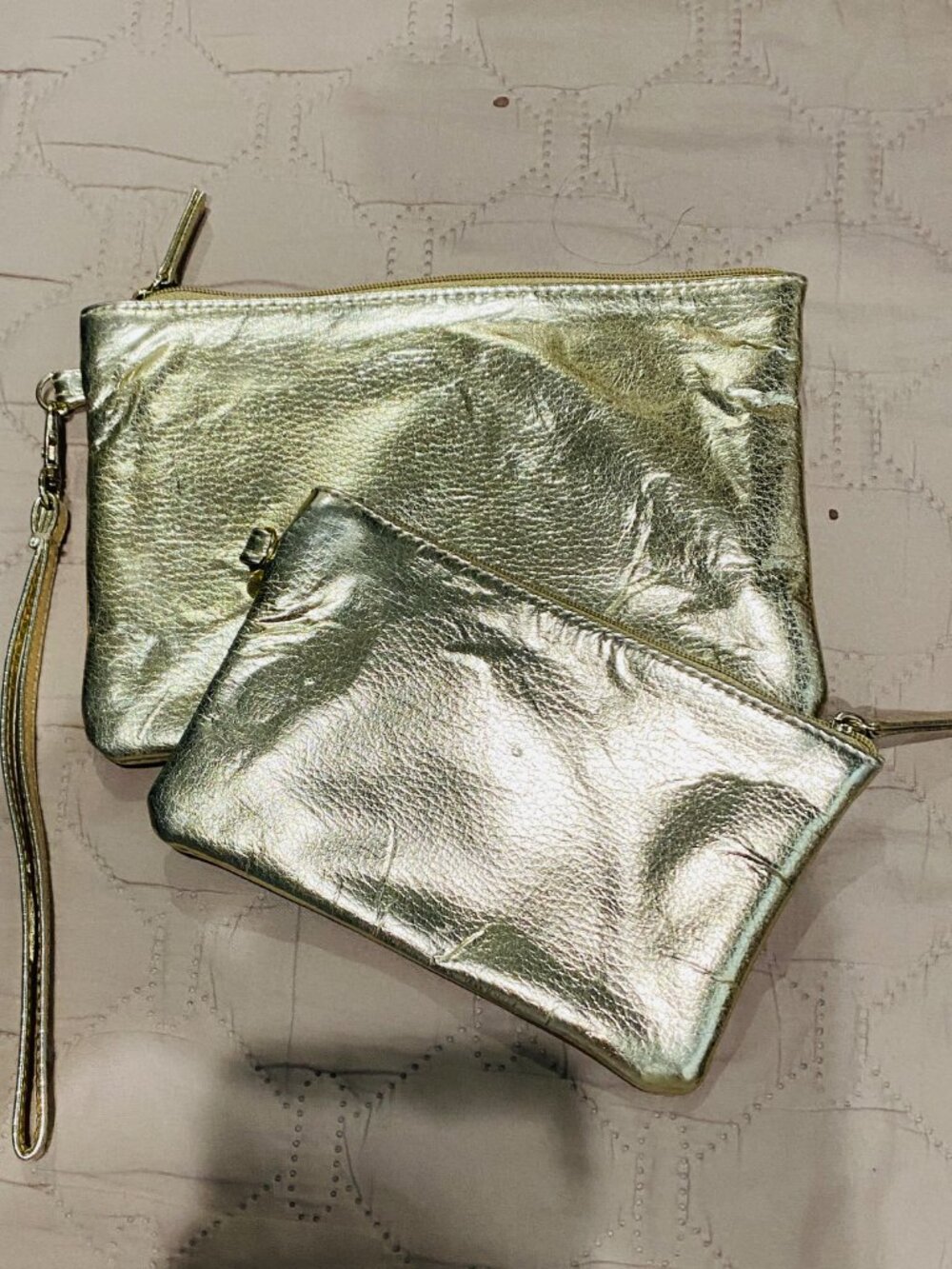2- Gold metallic clutches with textured crinkled finish